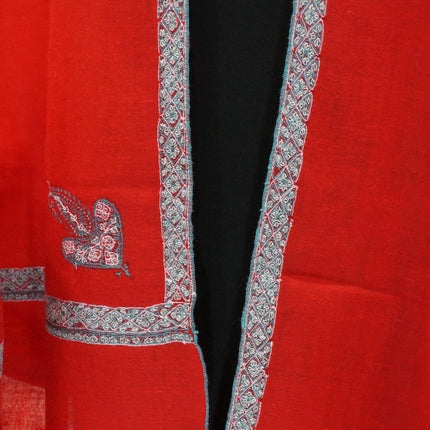 Premium Pashmina Stole with Intricate Border with fine hand embroidery| Very Soft| 100% Pure Pashmina Handspun Stole | Blood Red