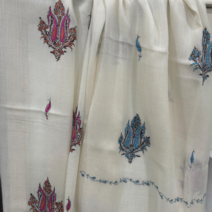 Luxury AKSI Reversible Sozni Embroidery Border Natural Zati Handmade Pashmina wool Shawl