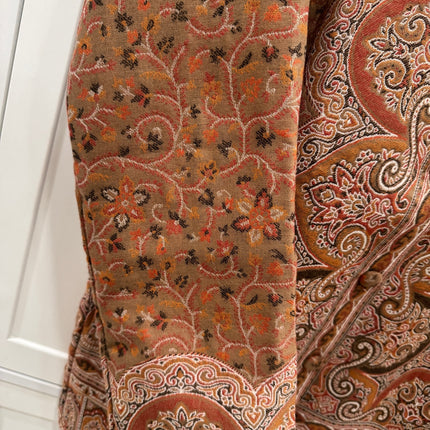 Kani Jamawar women's short winter jacket, rust paisley, woven fabric close-up