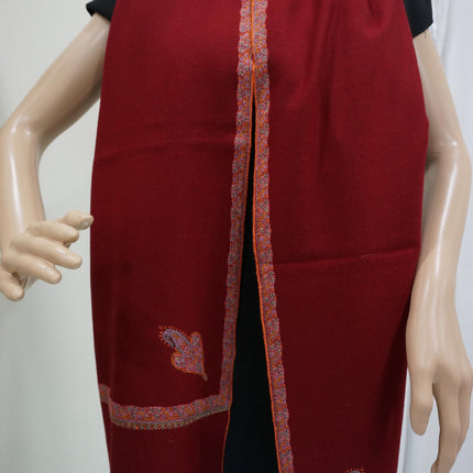 Premium Pashmina Shawl with Intricate Border with fine hand embroidery| Very Soft| 100% Pure Pashmina Handmade Shawl | RED