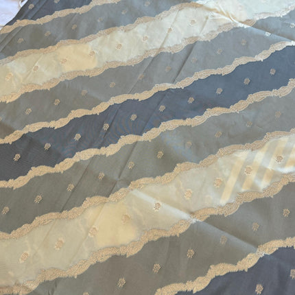 Banarasi Rangkat Silk Saree |Stripes/ small motif weaving all over the saree | Grey/ Beige /with  light golden intricate border