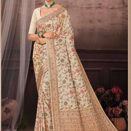 Poshkar Kani vol1 - fine embroidery | All over jaal|Tussar Silk Saree |Authentic Kashmiri kani work - color options |Fall pico tassels done