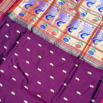 Authentic Maharani Paithani from Yeola| 100% handwoven Pure Silk saree in Maroon Color with light Deep Red border|Silk Mark Certified