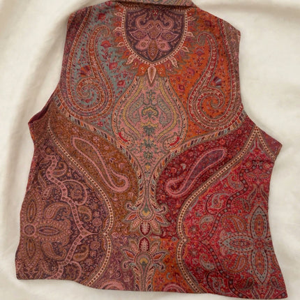 Kani Jamawar ladies lapel waistcoat, rust paisley, back view