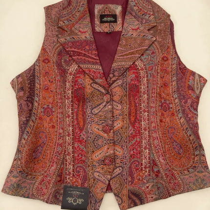 Kani Jamawar ladies lapel waistcoat, rust paisley, front view