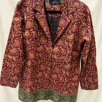 Kani Jamawar women's blazer, maroon paisley, front view