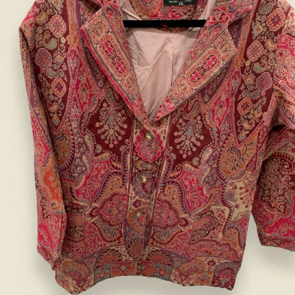 Kani Jamawar women's blazer, pink paisley, front view