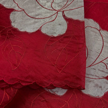 Banarasi Pure Silk Kora Organza- Deep Red Color/ Light gold Zari appliqué Zari motifs/ Silk Mark Certified Handloom