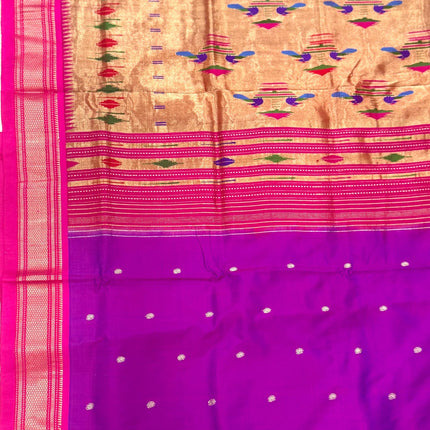 Handwoven Maharani Paithani Saree | Magenta with Bright Pink Border Silk with Zari