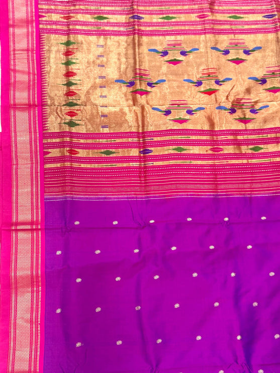 Handwoven Maharani Paithani Saree | Magenta with Bright Pink Border Silk with Zari