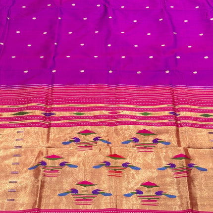 Handwoven Maharani Paithani Saree | Magenta with Bright Pink Border Silk with Zari