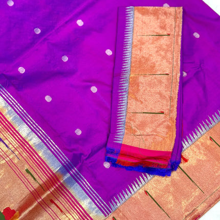 Authentic Single Muniya Border Paithani from Yeola| Pure Silk saree in with Magenta color with Zari Single Muniya Border