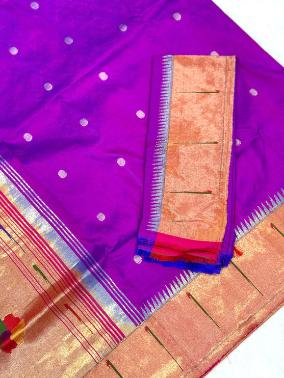 Authentic Single Muniya Border Paithani from Yeola| Pure Silk saree in with Magenta color with Zari Single Muniya Border