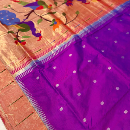 Authentic Single Muniya Border Paithani from Yeola| Pure Silk saree in with Magenta color with Zari Single Muniya Border