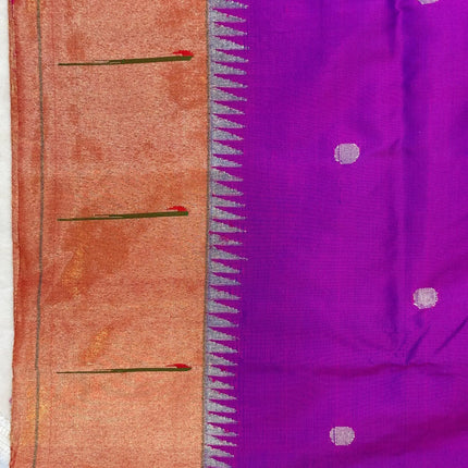 Authentic Single Muniya Border Paithani from Yeola| Pure Silk saree in with Magenta color with Zari Single Muniya Border