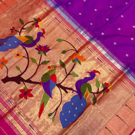 Authentic Single Muniya Border Paithani from Yeola| Pure Silk saree in with Magenta color with Zari Single Muniya Border