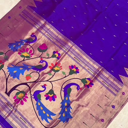 Handwoven Purple Paithani Saree | Silk Mark Certified, Peacocks Motif