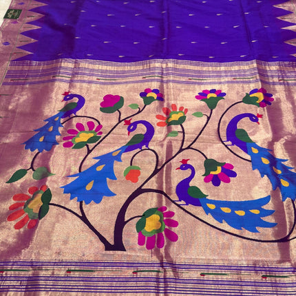 Handwoven Purple Paithani Saree | Silk Mark Certified, Peacocks Motif
