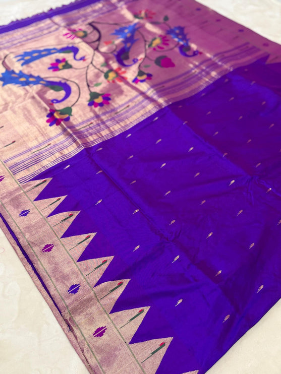 Handwoven Purple Paithani Saree | Silk Mark Certified, Peacocks Motif