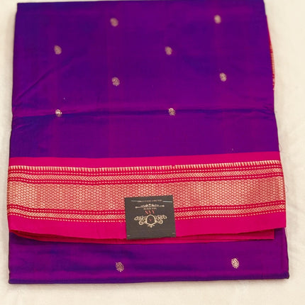 Handwoven Maharani Paithani Saree | Magenta with Bright Pink Border Silk with Zari