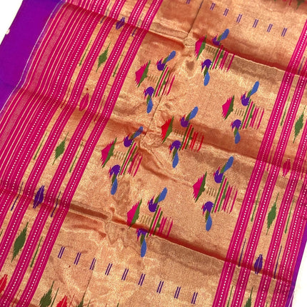 Handwoven Maharani Paithani Saree | Magenta with Bright Pink Border Silk with Zari