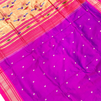 Handwoven Maharani Paithani Saree | Magenta with Bright Pink Border Silk with Zari
