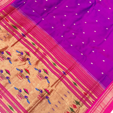 Handwoven Maharani Paithani Saree | Magenta with Bright Pink Border Silk with Zari