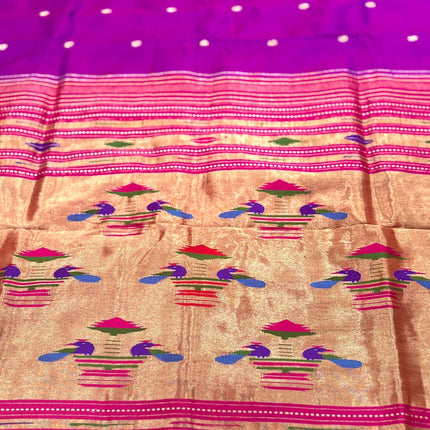 Handwoven Maharani Paithani Saree | Magenta with Bright Pink Border Silk with Zari