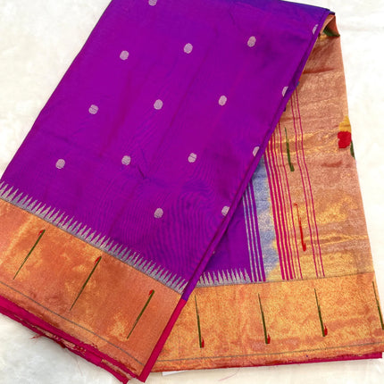 Authentic Single Muniya Border Paithani from Yeola| Pure Silk saree in with Magenta color with Zari Single Muniya Border