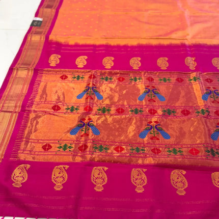 Authentic Maharani Paithani from Yeola| Pure Silk saree in with Yellow Dual tone Rani Pink Border and Pallu |Silk Mark Certified