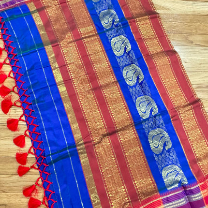 Special Sale!!! Original Narayan Peth 100% pure silk Saree from Yeola(With Blouse Piece) - Fall Pico Tassels done | Ready to wear