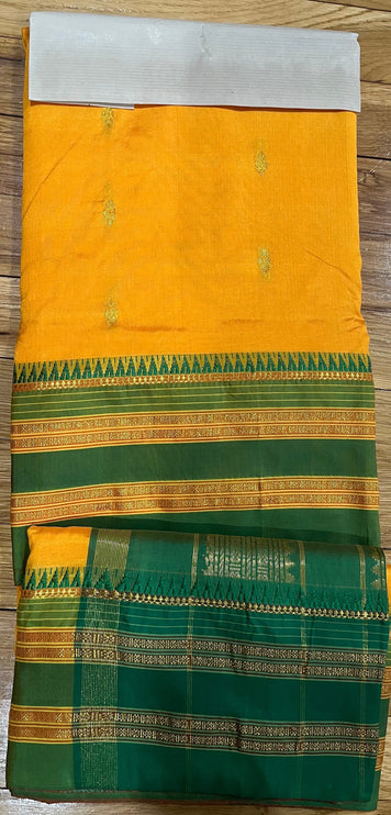 Special Sale!!! Original Narayan Peth 100% pure silk Saree from Yeola - Mango Yellow with green border|Fall Pico Tassels done