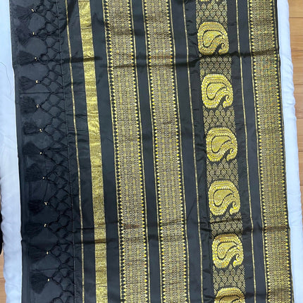 Special Sale !!!|Original Narayan Peth 100% pure silk Saree from Yeola - Black with black border|Fall Pico Tassels done