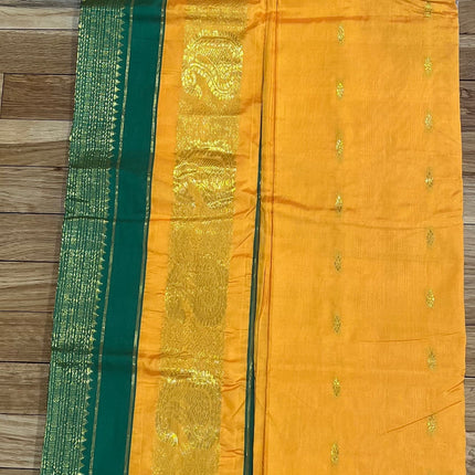 Special Sale!!! Original Narayan Peth 100% pure silk Saree from Yeola - Mango Yellow with green border|Fall Pico Tassels done