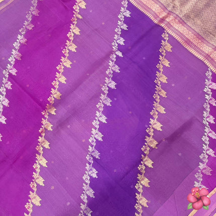Purple Lilac/ Levendar Banarasi Kora Organza Silk Saree With Rangakat Pattern | SILK MARK CERTIFIED