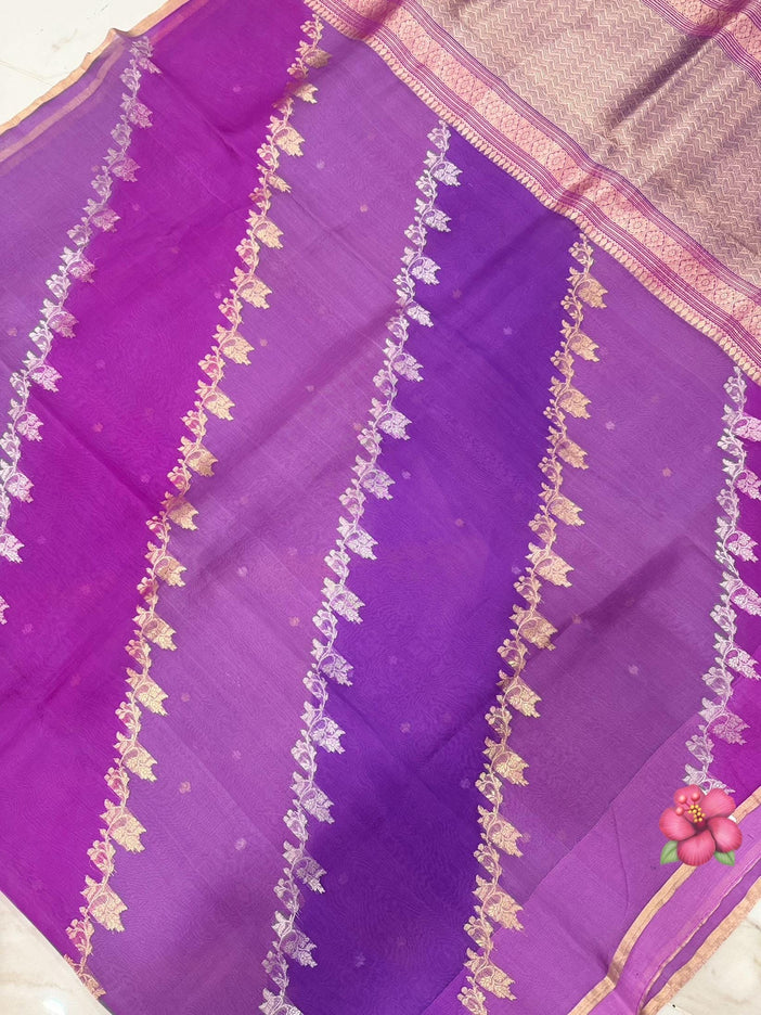 Purple Lilac/ Levendar Banarasi Kora Organza Silk Saree With Rangakat Pattern | SILK MARK CERTIFIED