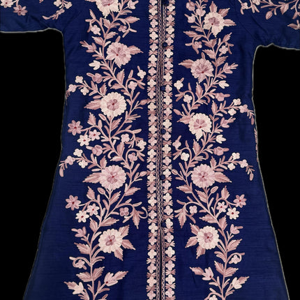 Luxury Kashmiri silk Ladies long Jacket | woven Kashmir Ari work | Statement fashion wear | Kashmir Winter Dresses | size 44