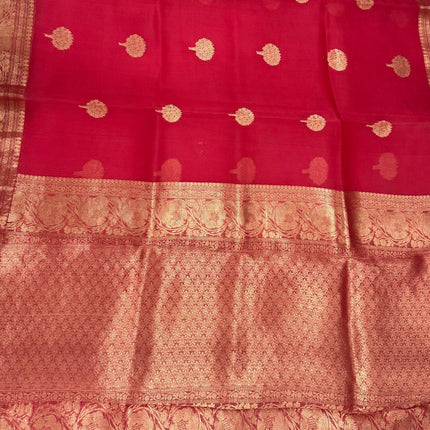 Orange color Banarasi Kora Organza Silk Saree With Motifs Pattern | SILK MARK CERTIFIED
