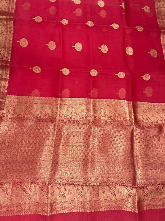 Orange color Banarasi Kora Organza Silk Saree With Motifs Pattern | SILK MARK CERTIFIED