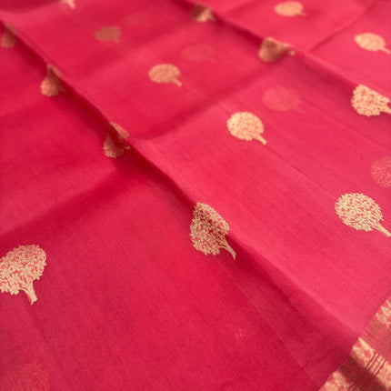 Orange color Banarasi Kora Organza Silk Saree With Motifs Pattern | SILK MARK CERTIFIED