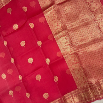 Orange color Banarasi Kora Organza Silk Saree With Motifs Pattern | SILK MARK CERTIFIED
