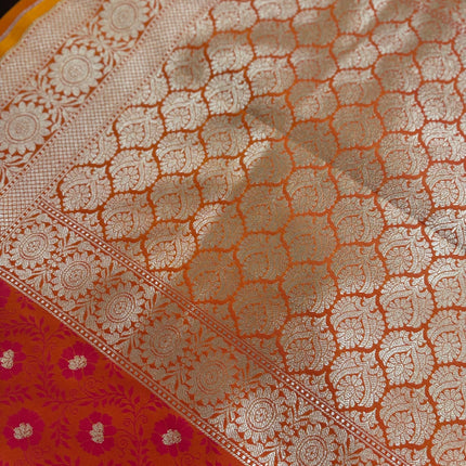 Banarasi Mashroo Silk Light Orange/Pink Saree with Tanchui pattern
