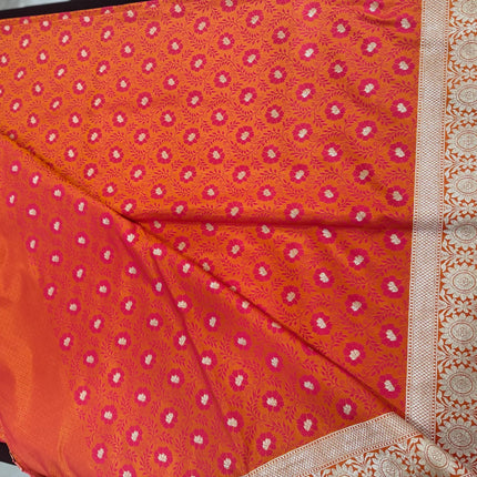 Banarasi Mashroo Silk Light Orange/Pink Saree with Tanchui pattern