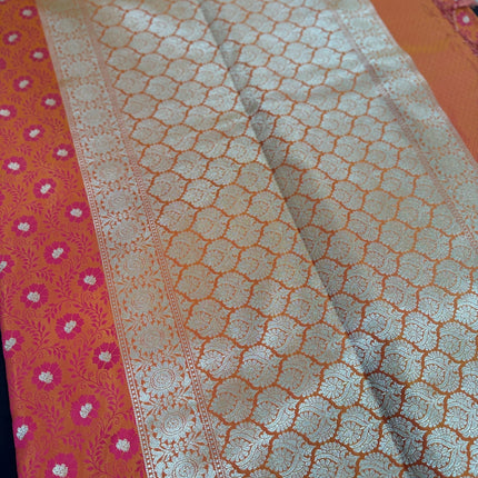 Banarasi Mashroo Silk Light Orange/Pink Saree with Tanchui pattern