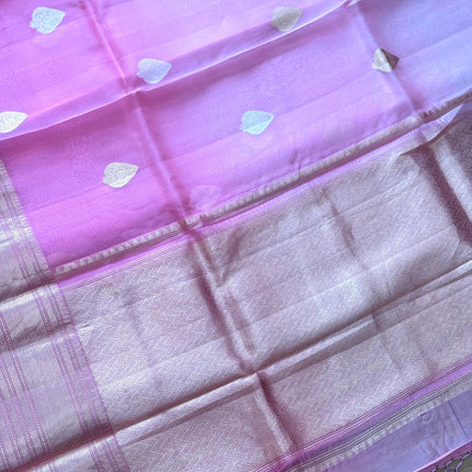 Peach/ Light Peach Banarasi Kora Organza Silk Saree With Motifs Pattern | SILK MARK CERTIFIED