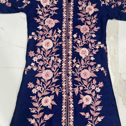 Luxury Kashmiri silk Ladies long Jacket | woven Kashmir Ari work | Statement fashion wear | Kashmir Winter Dresses | size 44