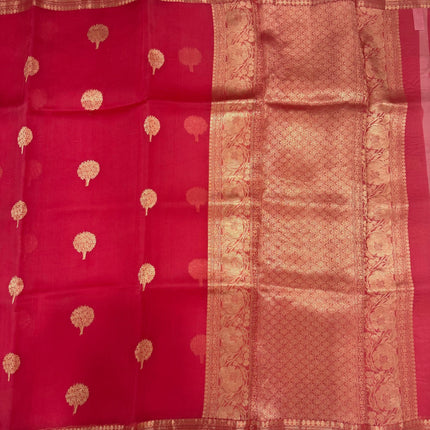 Orange color Banarasi Kora Organza Silk Saree With Motifs Pattern | SILK MARK CERTIFIED