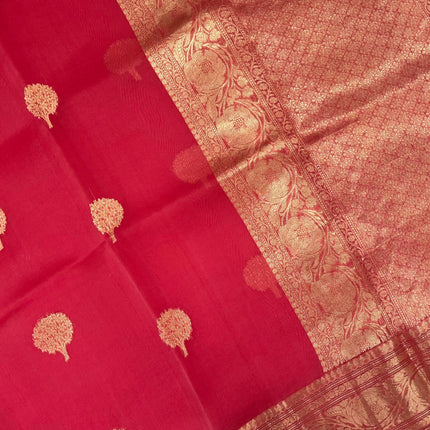 Orange color Banarasi Kora Organza Silk Saree With Motifs Pattern | SILK MARK CERTIFIED