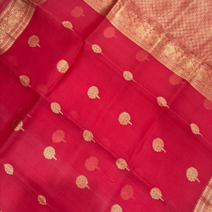 Orange color Banarasi Kora Organza Silk Saree With Motifs Pattern | SILK MARK CERTIFIED