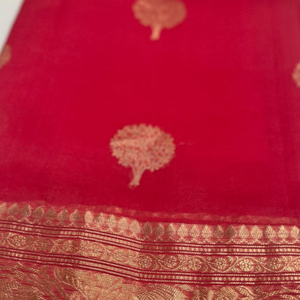Orange color Banarasi Kora Organza Silk Saree With Motifs Pattern | SILK MARK CERTIFIED